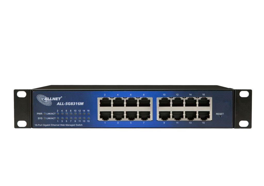 ALLNET Switch smart managed 16 Port Gigabit / 16x LAN / Lüfterlos / 19" & 10"/ "ALL-SG8316M"