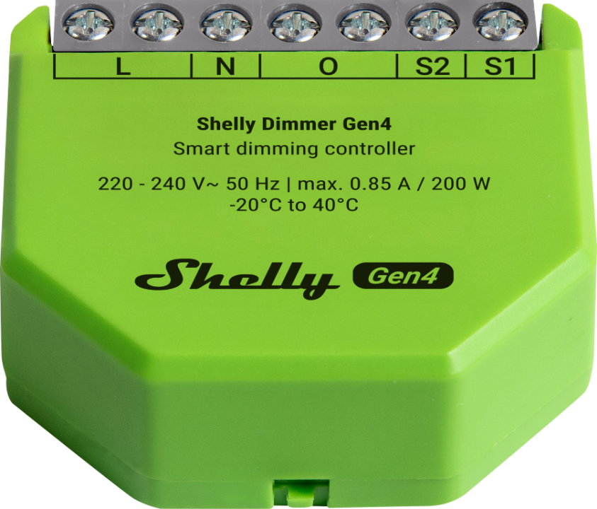 Shelly · Unterputz · "Dimmer Gen4" · Relais · LED Lichtcontroller · Messfunktion · WLAN · Zigbee · Matter · BT