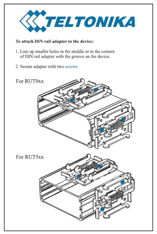 Teltonika · Zubehör · Montage · DIN Rail Kit / Hutschienen-Adapter Teltonika · Zubehör · Montage · DIN Rail Kit / Hutschienen-Adapter