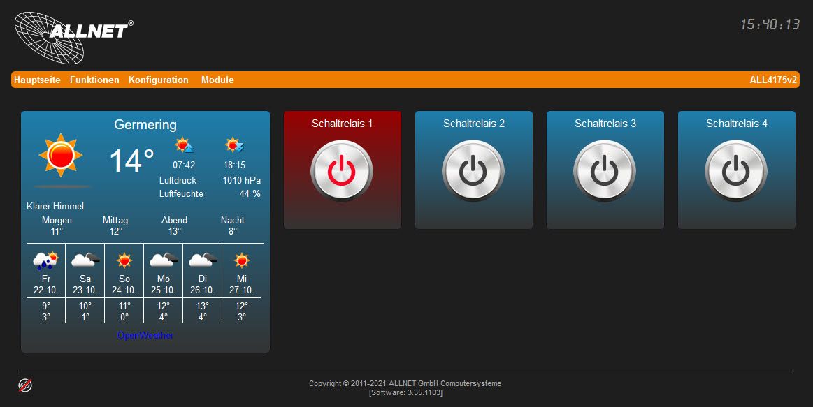 ALLNET MSR IO Zentrale ALL4175v2 / Netzwerk Schaltgerät 4fach Relais 230VAC/10A