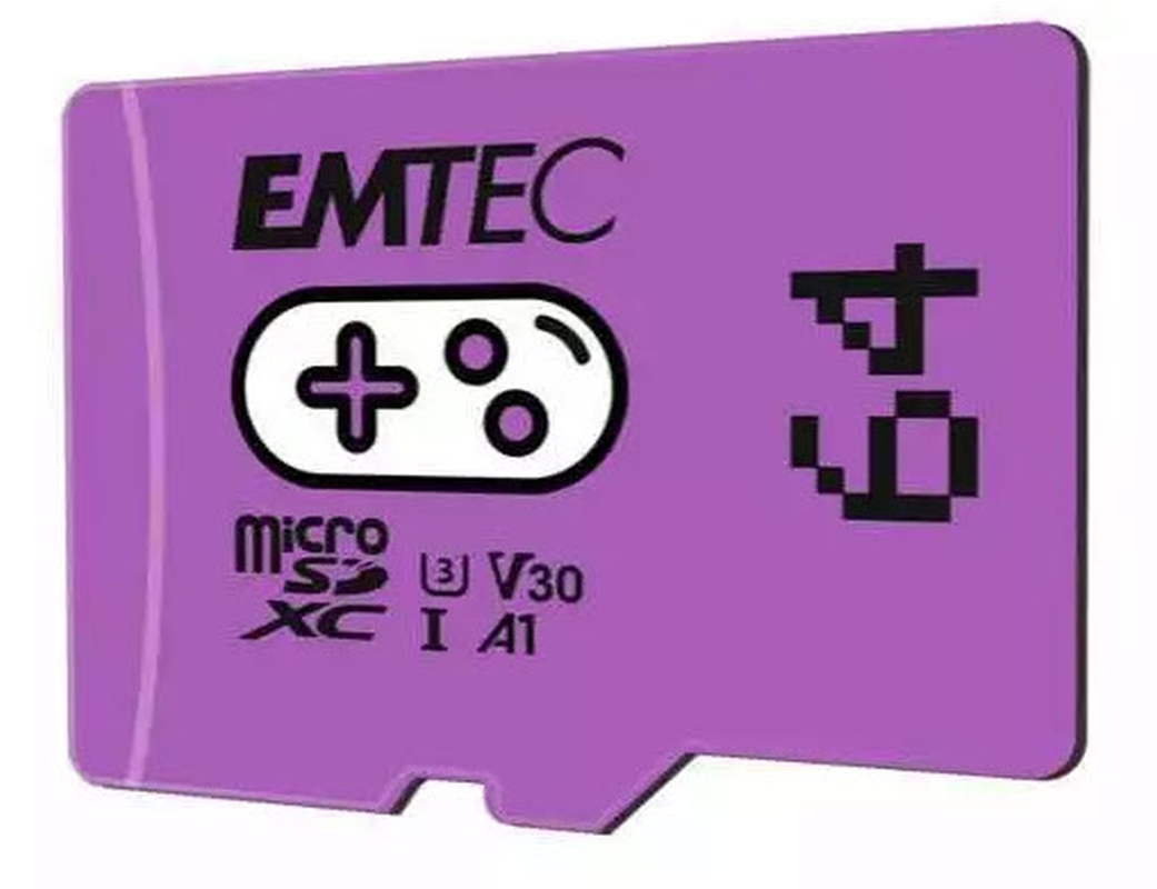 Flash SecureDigitalCard (SD) 64GB *EMTEC* Gaming microSDXC + Adapter CL10 + UHS-3 v30 Violett 100MB/s Blister Flash SecureDigitalCard (SD) 64GB *EMTEC* Gaming microSDXC + Adapter CL10 + UHS-3 v30 Violett 100MB/s Blister