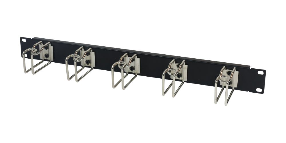 ALLNET 19"zbh. Kabelführungsplatte, 1HE, Metall mit 5 großen Bügeln, Schwarz,