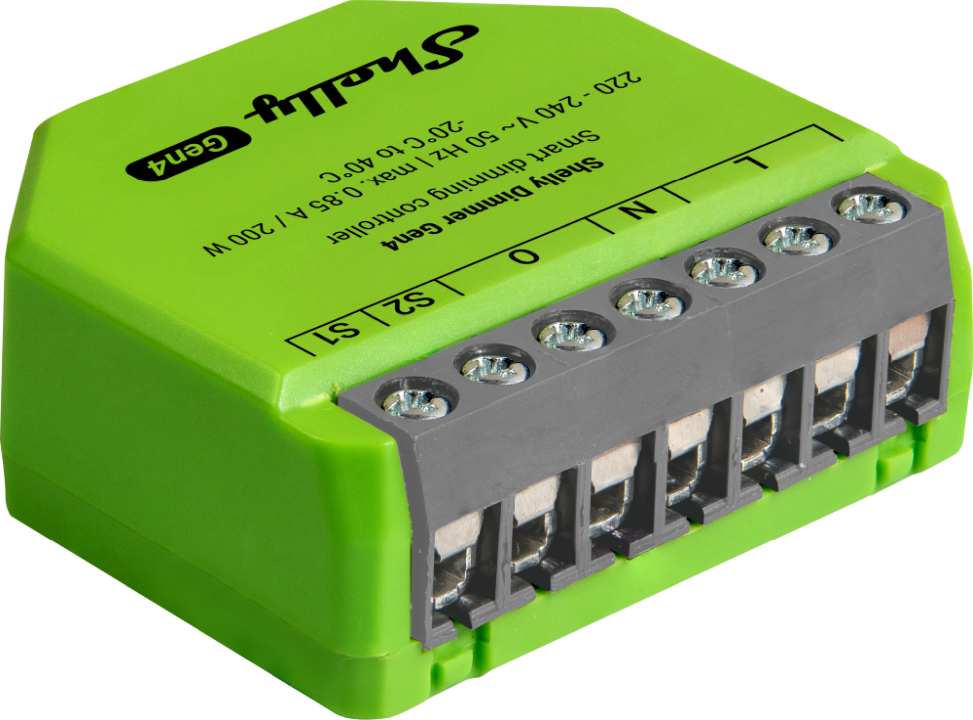 Shelly · Unterputz · "Dimmer Gen4" · Relais · LED Lichtcontroller · Messfunktion · WLAN · Zigbee · Matter · BT