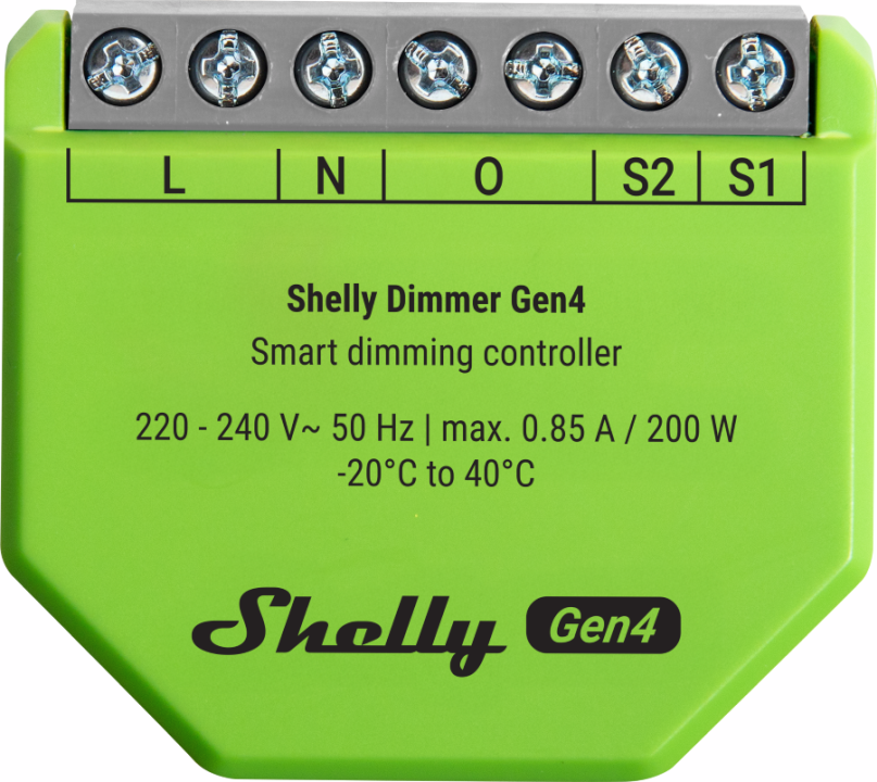 Shelly · Unterputz · "Dimmer Gen4" · Relais · LED Lichtcontroller · Messfunktion · WLAN · Zigbee · Matter · BT