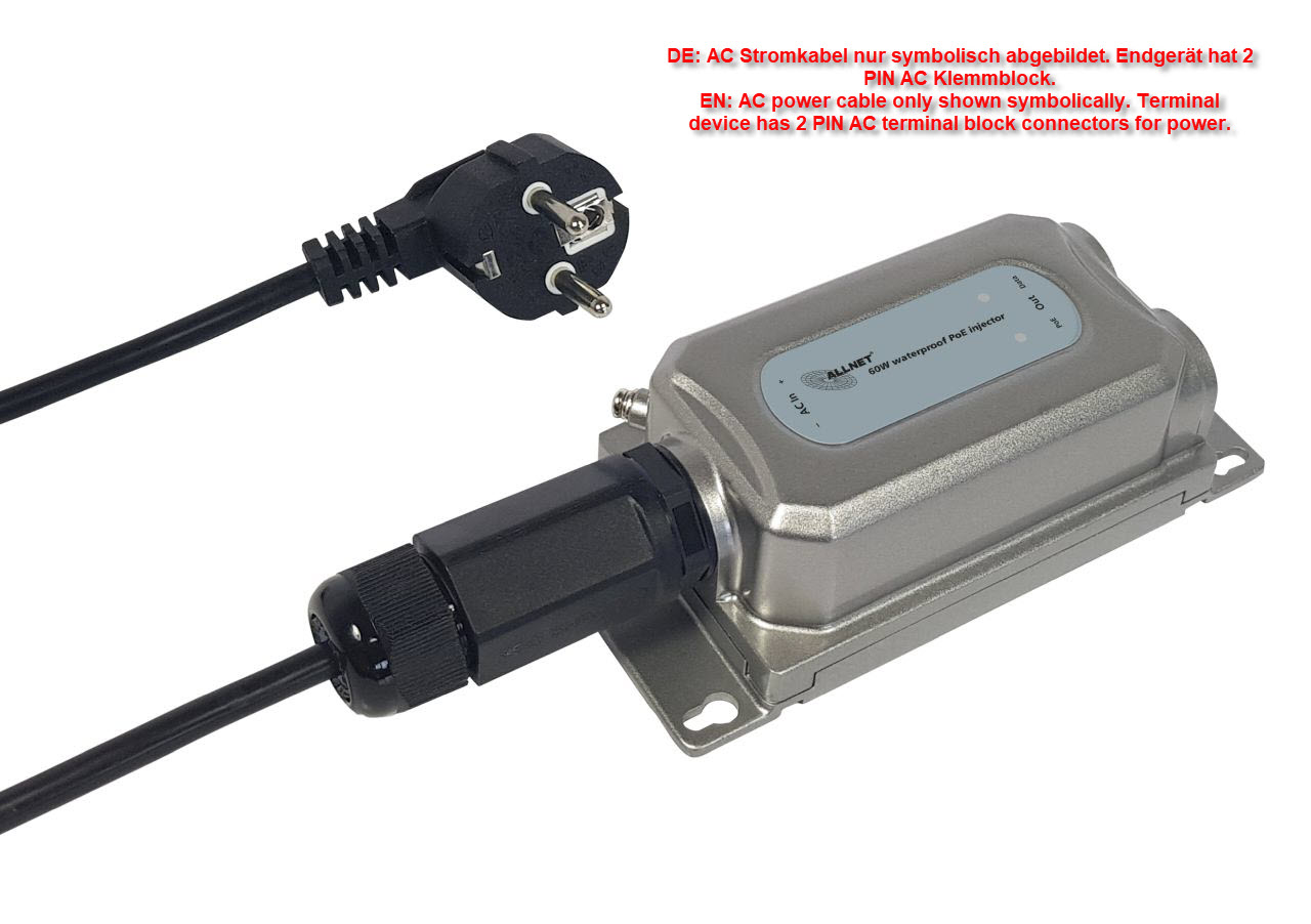 ALLNET PoE Injektor Outdoor IP67 IEEE802.3bt (15,4W/30W/60W) Metallgehäuse / ALL-PI2013OBT60 ALLNET PoE Injektor Outdoor IP67 IEEE802.3bt (15,4W/30W/60W) Metallgehäuse / ALL-PI2013OBT60