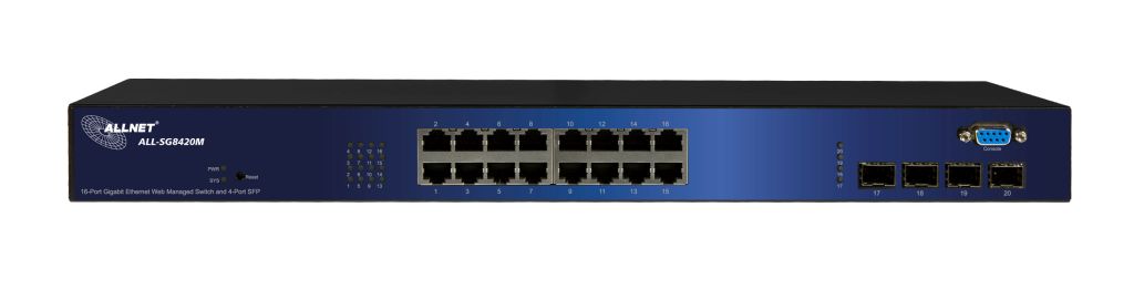 ALLNET Switch smart managed 16 Port Gigabit / 16x LAN / 4x SFP / Lüfterlos / 19" / "ALL-SG8420M"