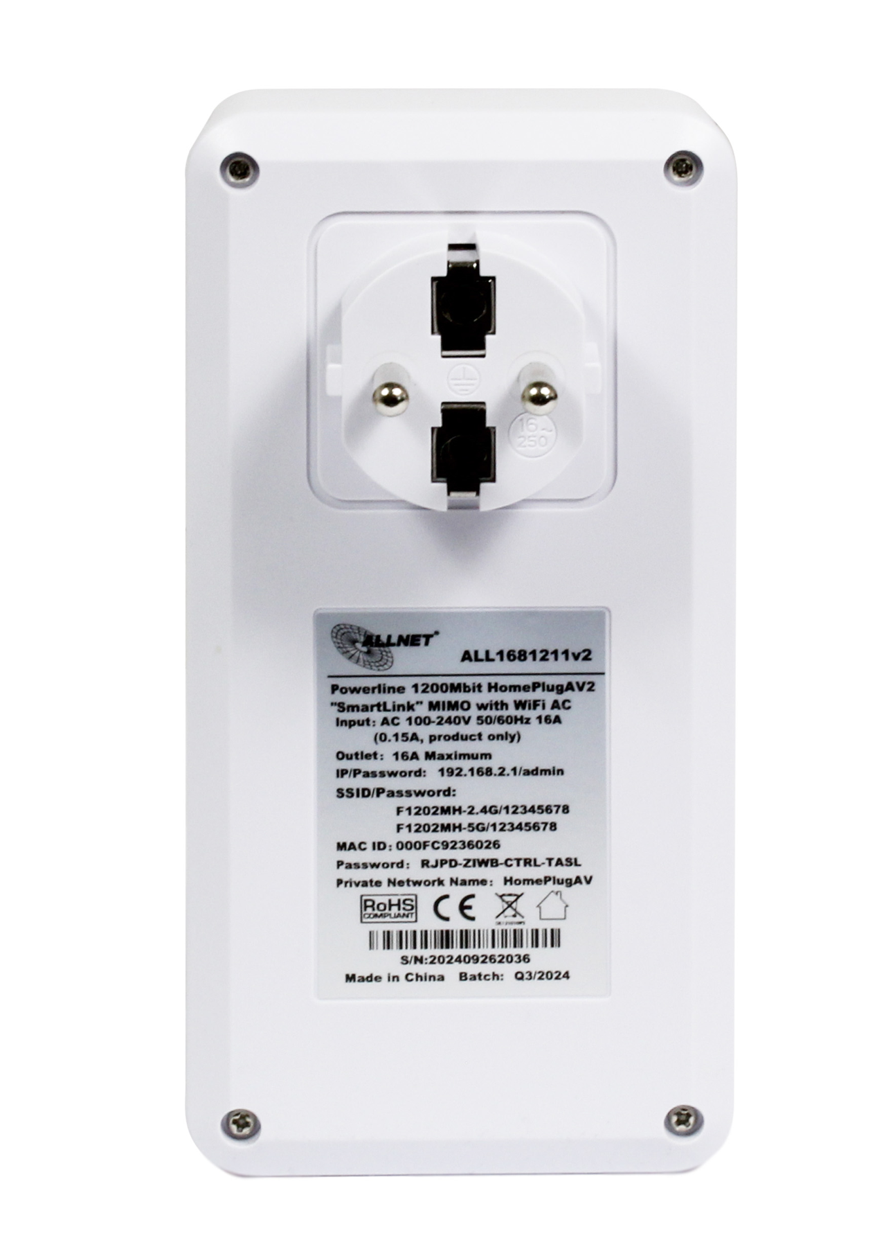 ALLNET Powerline 1200Mbit HomePlugV2 "SmartLink" MIMO mit WiFI AC ALL1681211v2